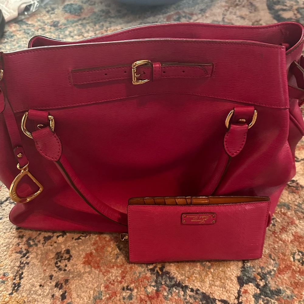 Lauren Ralph Lauren Pink Satchel with Gold Hardware